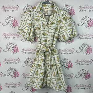 Jessica Simpson dress flowers button up puff sleeve Green and White Mini Dress